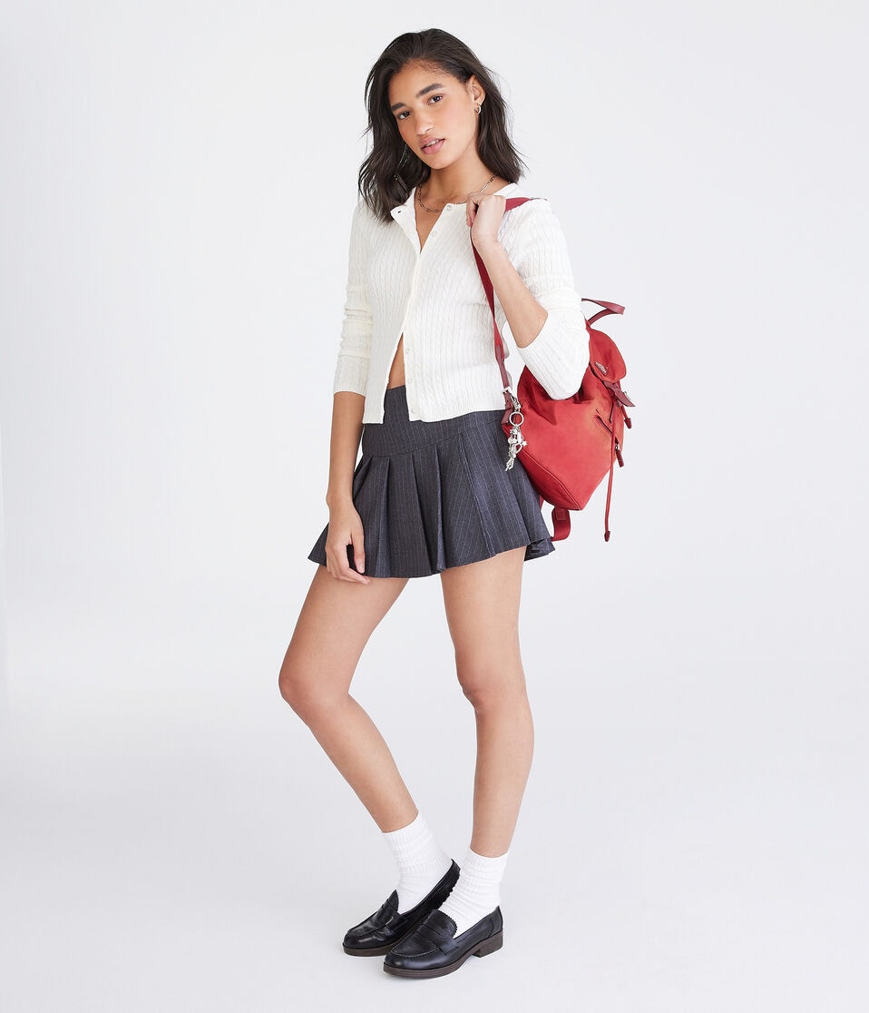 Aéropostale Cable Knit Crew Cardigan Gardenia