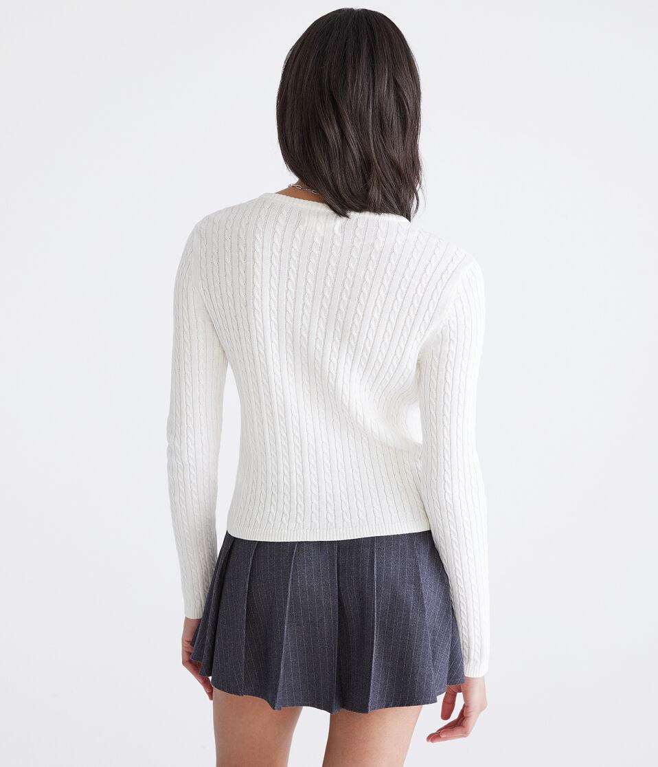 Aéropostale Cable Knit Crew Cardigan Gardenia