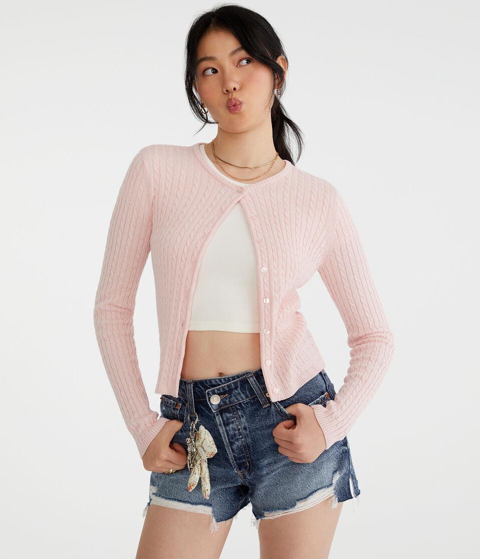 Aéropostale Cable Knit Crew Cardigan Peach Whip