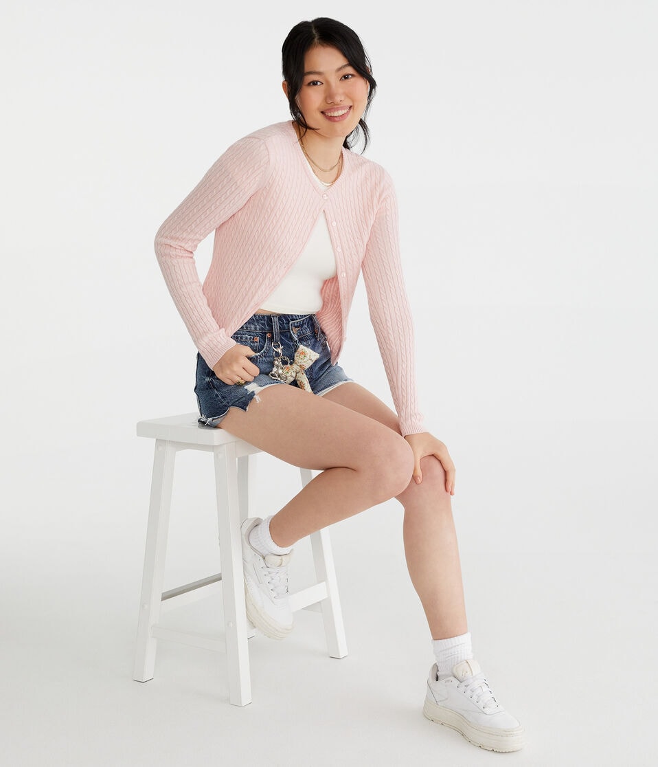 Aéropostale Cable Knit Crew Cardigan Peach Whip