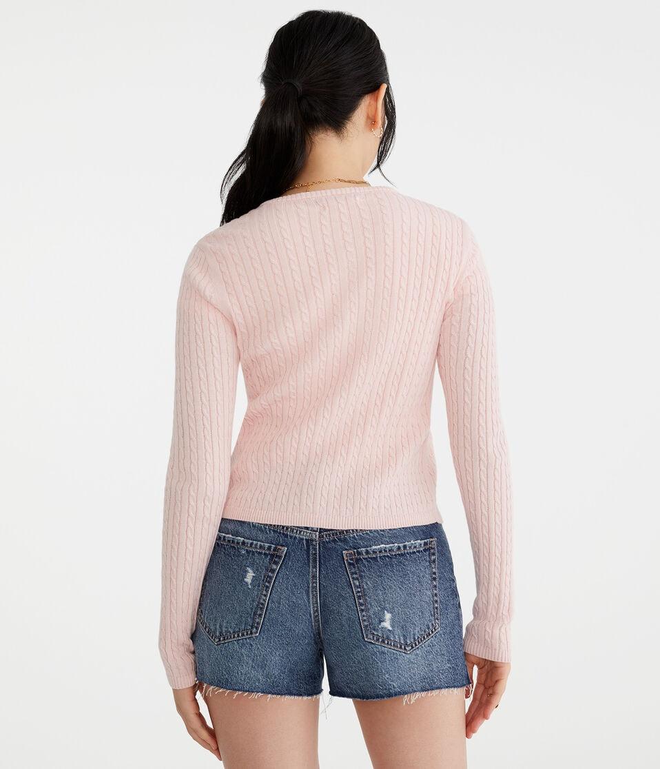 Aéropostale Cable Knit Crew Cardigan Peach Whip