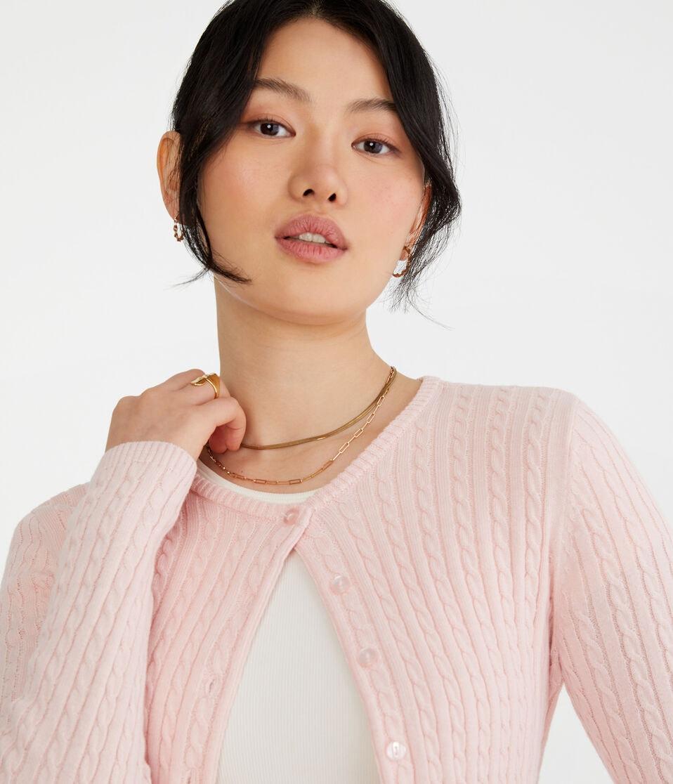 aéropostale Cable Knit Crew Cardigan peach whip