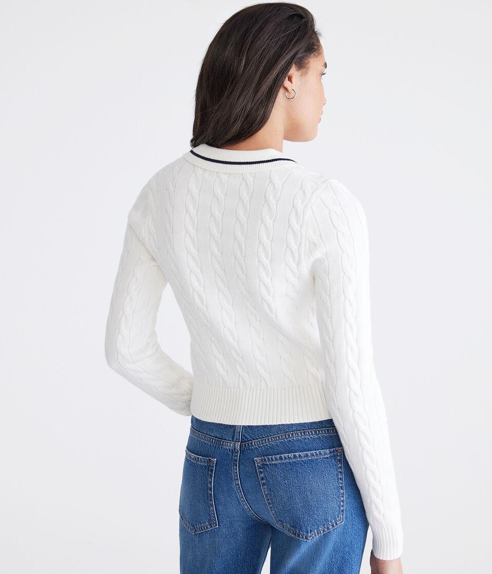 Aéropostale Cable Knit Shrunken Polo Cream