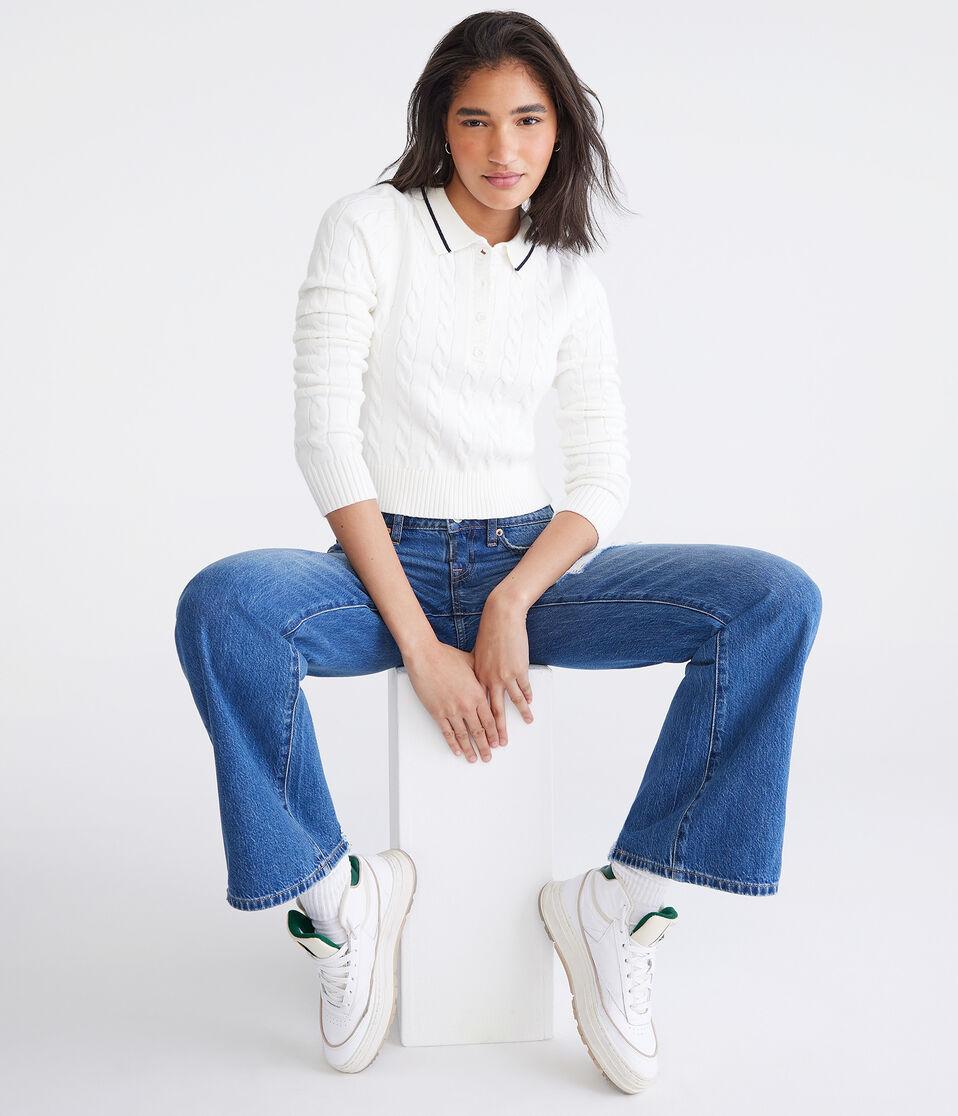 Aéropostale Cable Knit Shrunken Polo Cream