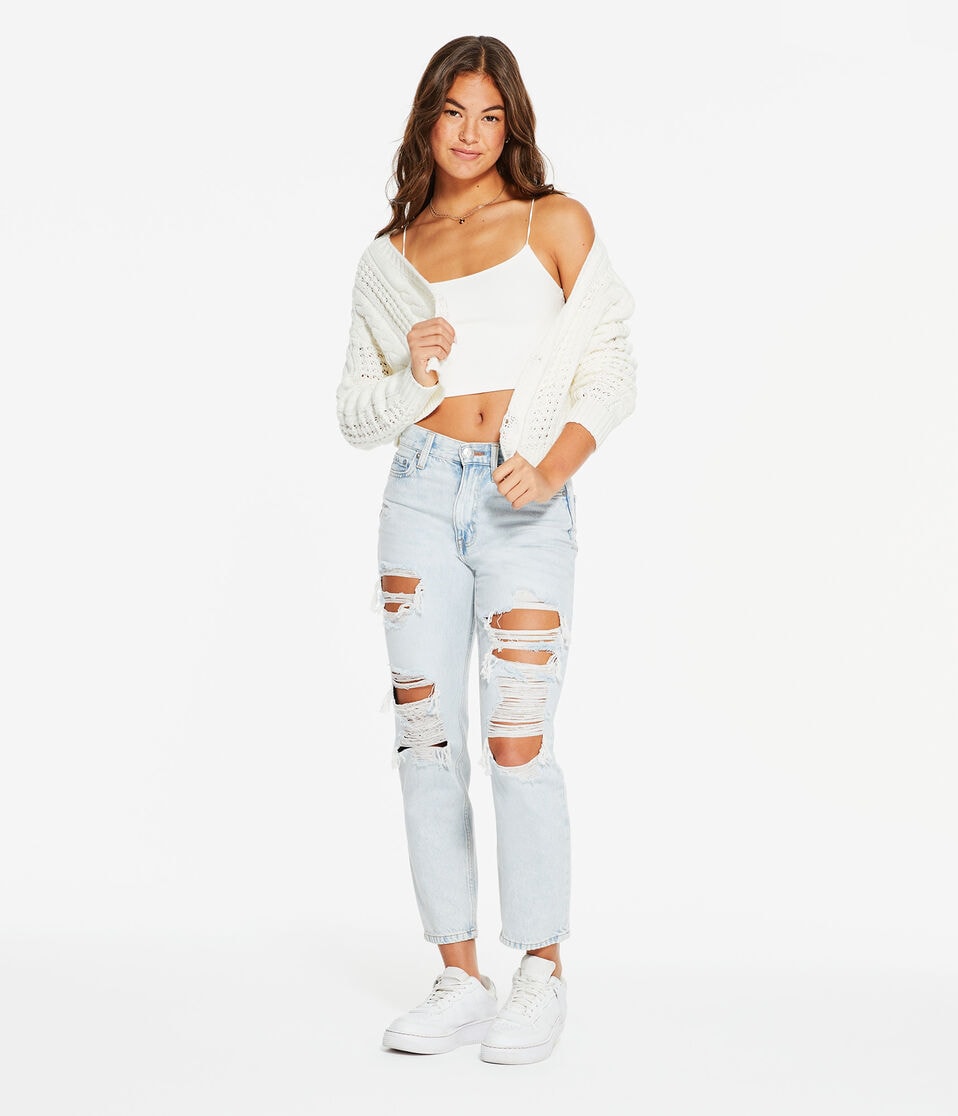 Aéropostale Cable-Knit V-Neck Cardigan Cream