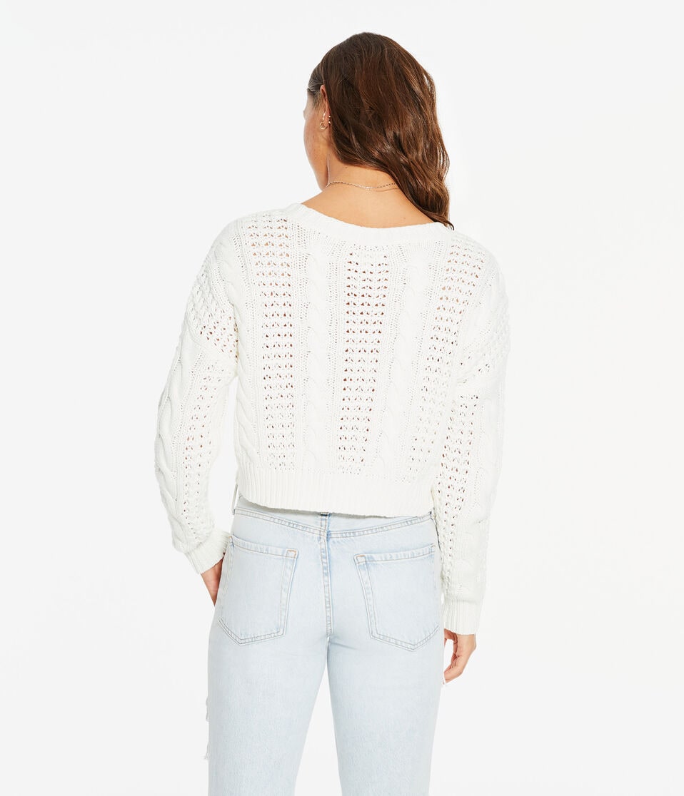 Aéropostale Cable-Knit V-Neck Cardigan Cream