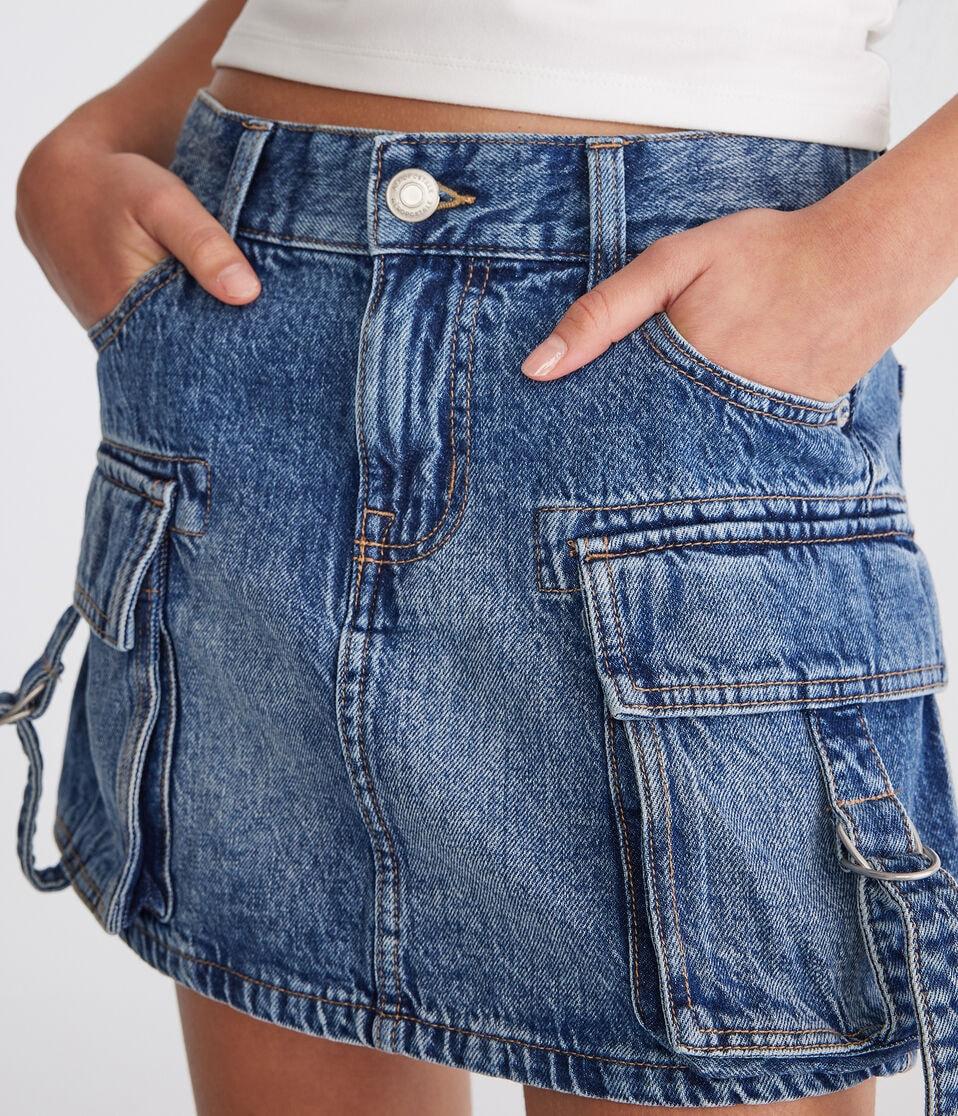 Aéropostale Cargo Denim Mini Skirt Medium Wash