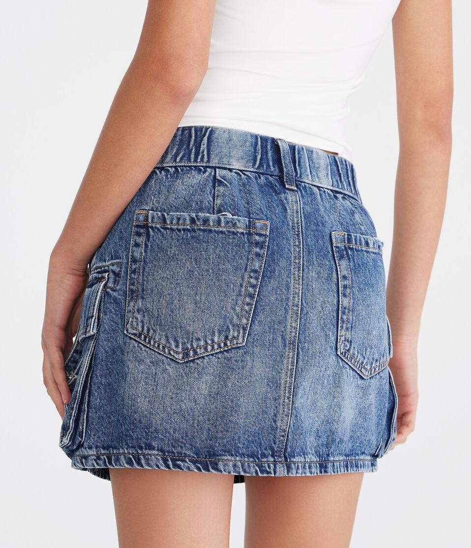 Aéropostale Cargo Denim Mini Skirt Medium Wash