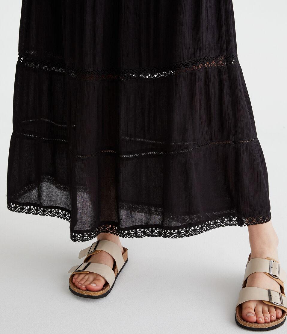 Aéropostale Crinkle Lace-Trim Maxi Skirt Black Fox