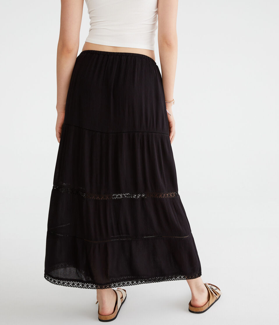 Aéropostale Crinkle Lace-Trim Maxi Skirt Black Fox