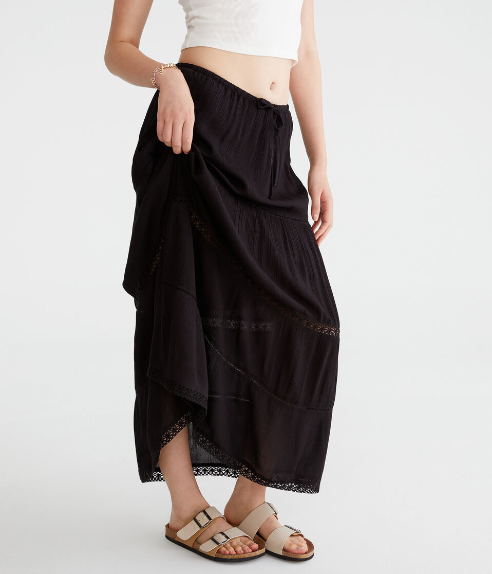 aéropostale Crinkle Lace-Trim Maxi Skirt black fox