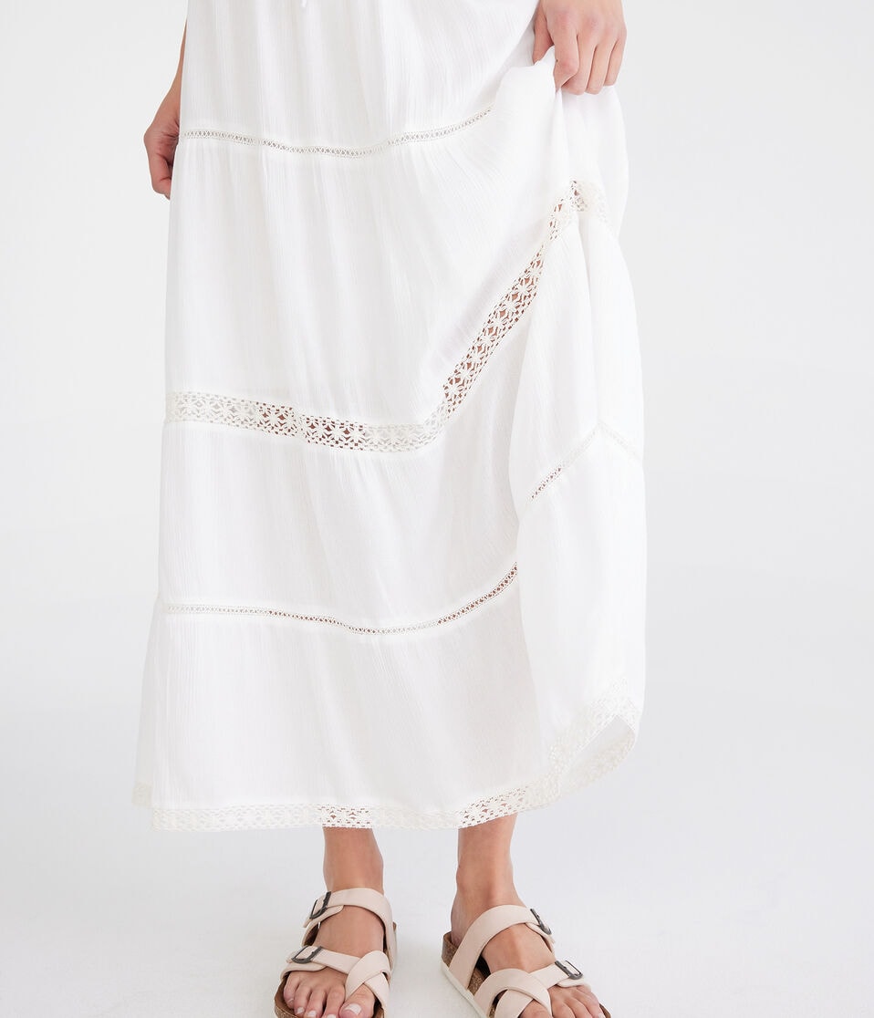 Aéropostale Crinkle Lace-Trim Maxi Skirt Cream
