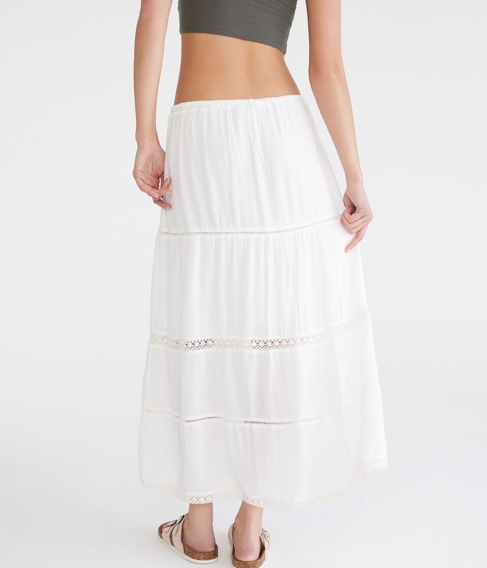 Aéropostale Crinkle Lace-Trim Maxi Skirt Cream