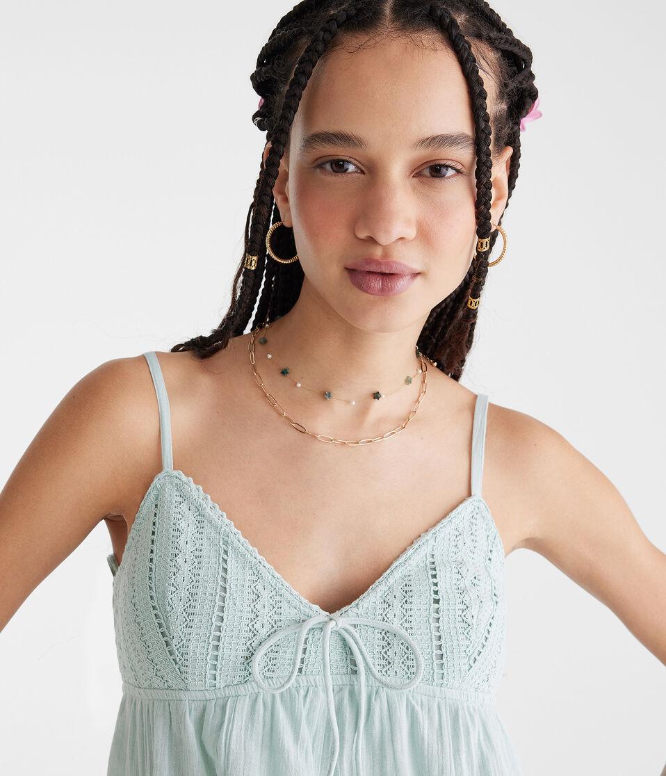 Aéropostale Crocheted Bodice V-Neck Tank Blue Haze