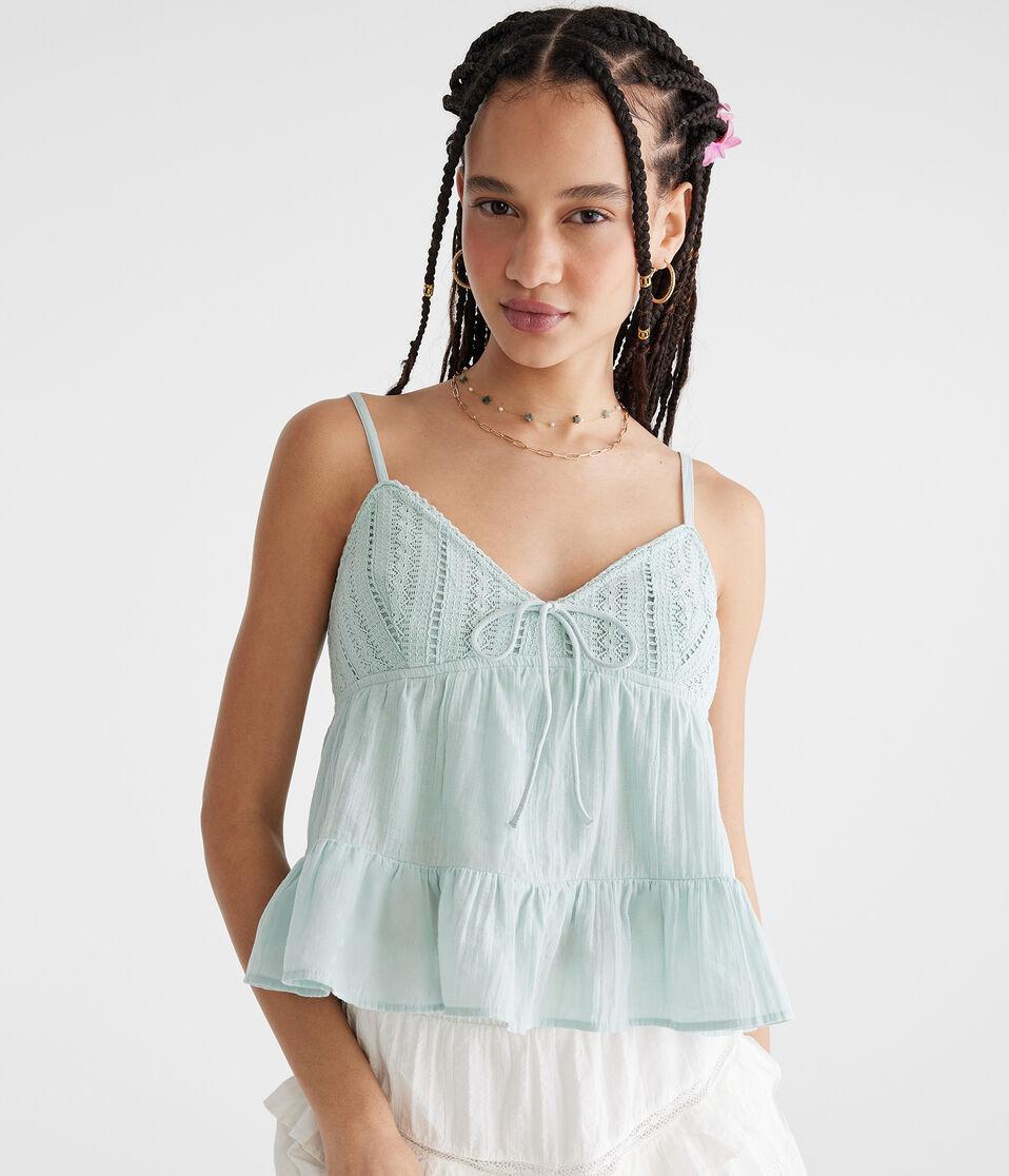 aéropostale Crocheted Bodice V-Neck Tank blue haze