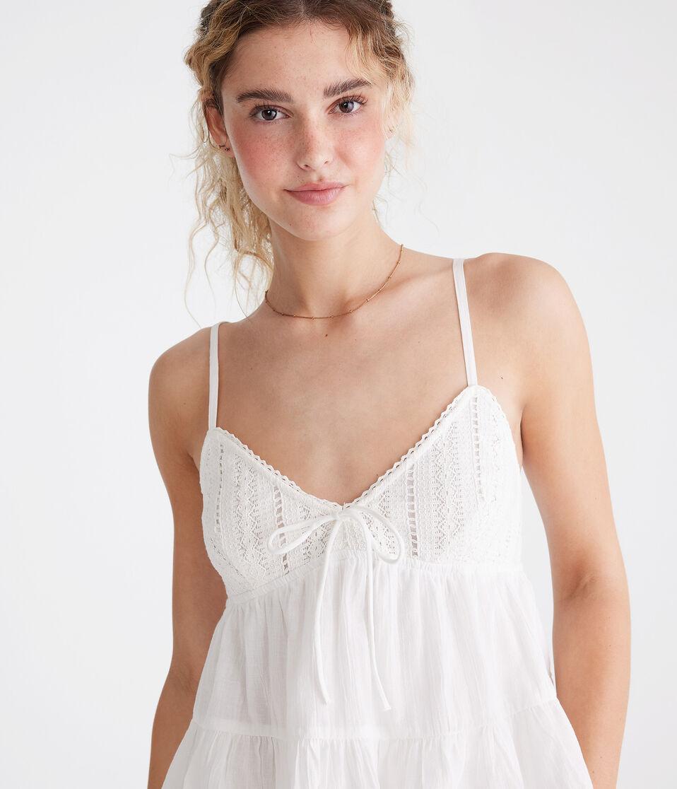 Aéropostale Crocheted Bodice V-Neck Tank Cream