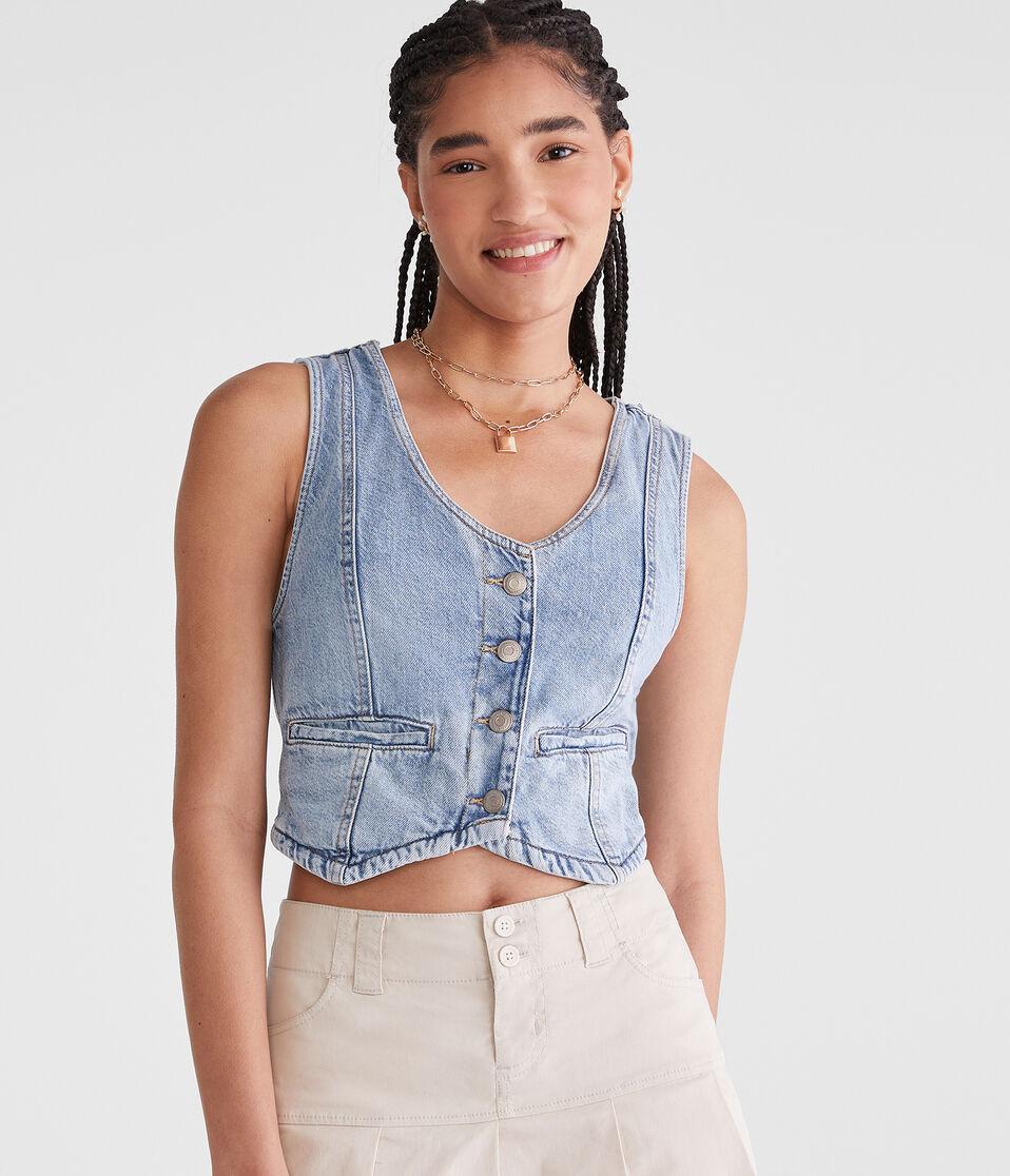 aéropostale Cropped Denim Vest light wash
