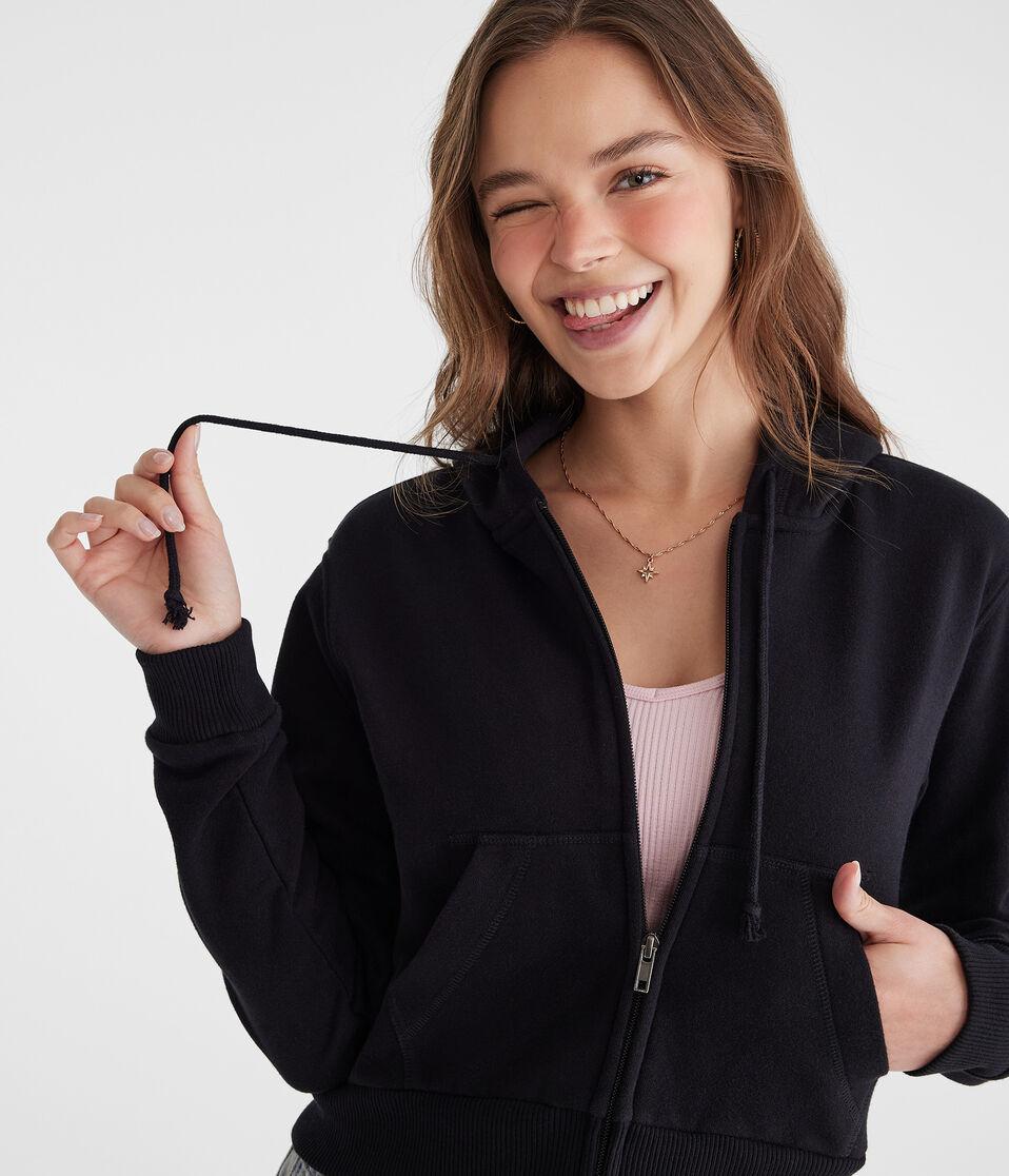 Aéropostale Cropped Full-Zip Hoodie Black Fox