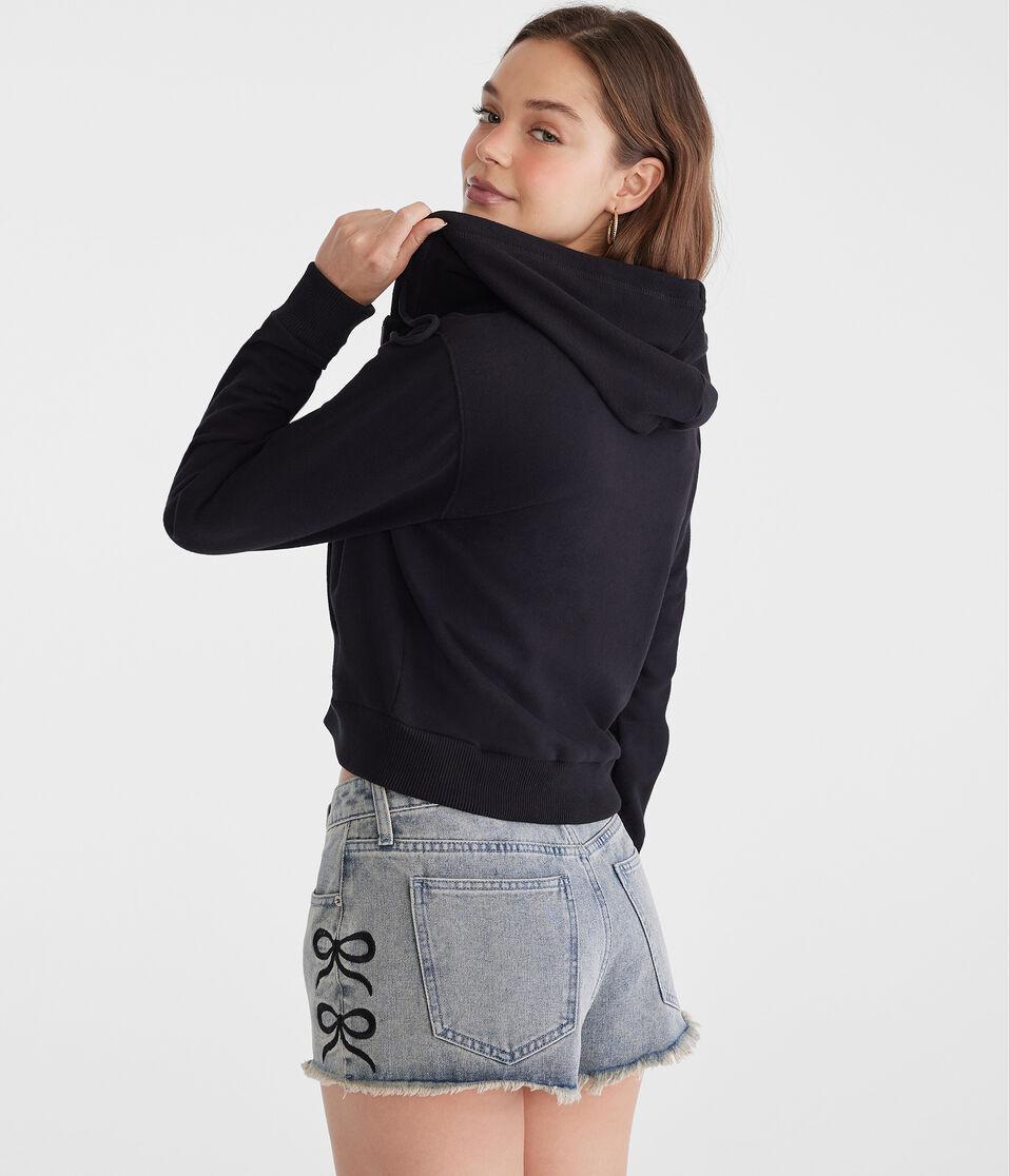 Aéropostale Cropped Full-Zip Hoodie Black Fox
