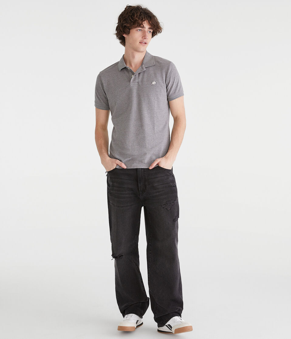 Aéropostale Eco A87 Logo Piqué Polo Med Hthr Grey