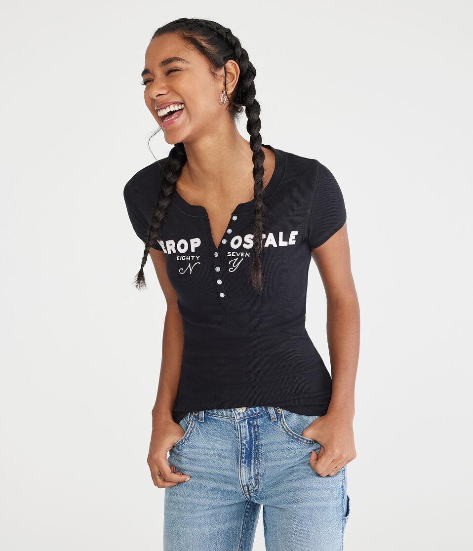 Aéropostale Aeropostale Eighty Seven Graphic Henley Black
