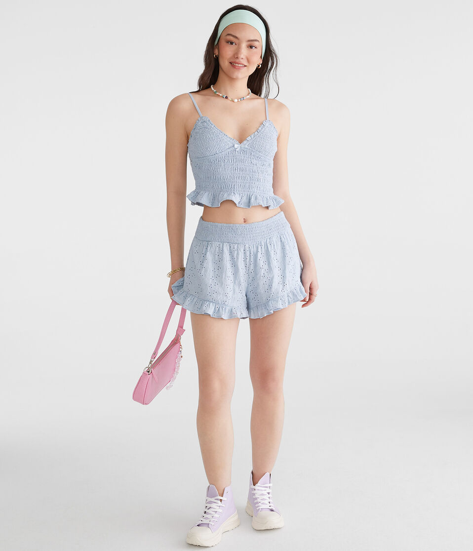 Aéropostale Eyelet Ruffle Boxer Shorts Moonshade