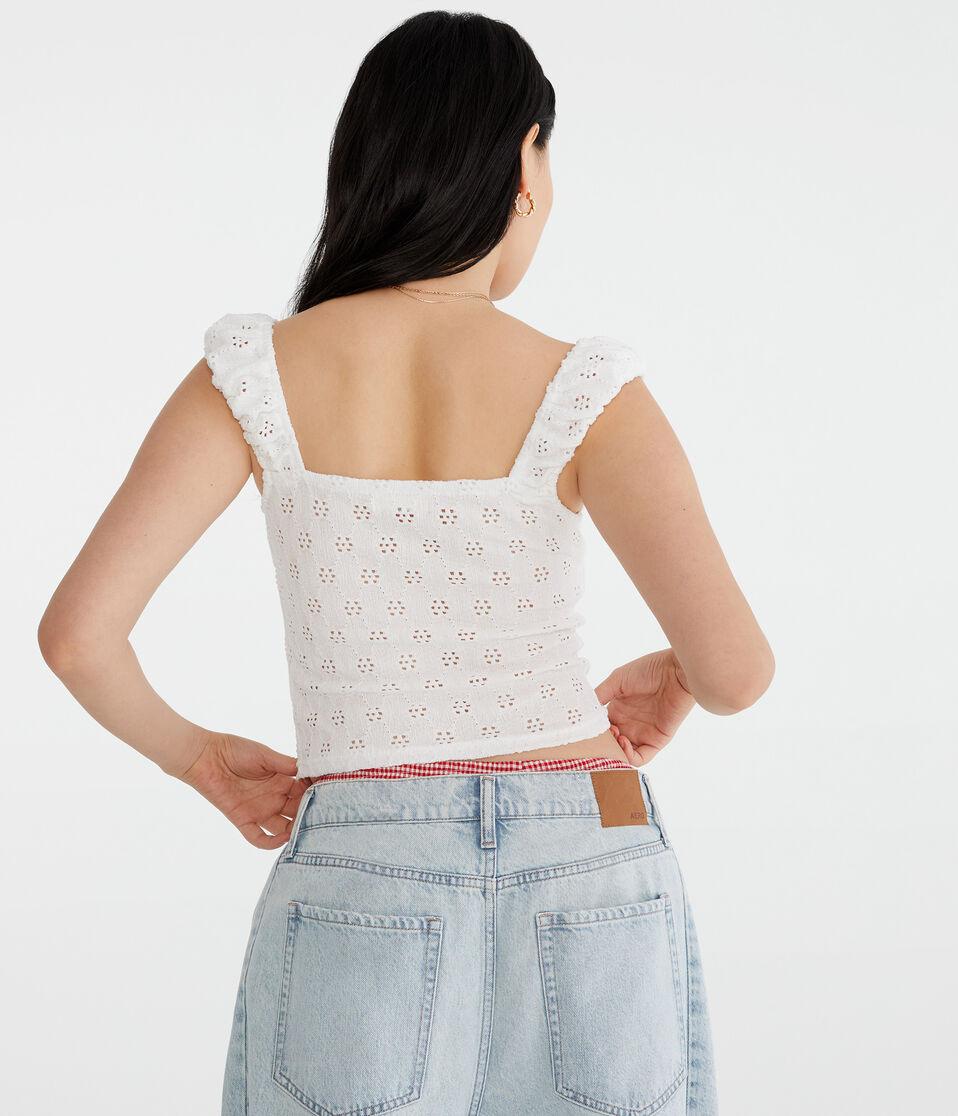 Aéropostale Eyelet Square-Neck Crop Top Cream