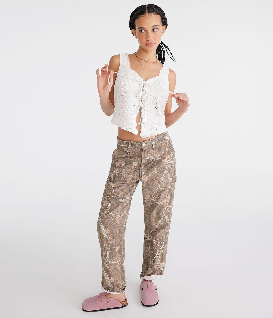 Aéropostale Eyelet Tie-Front Flyaway Tank Cream