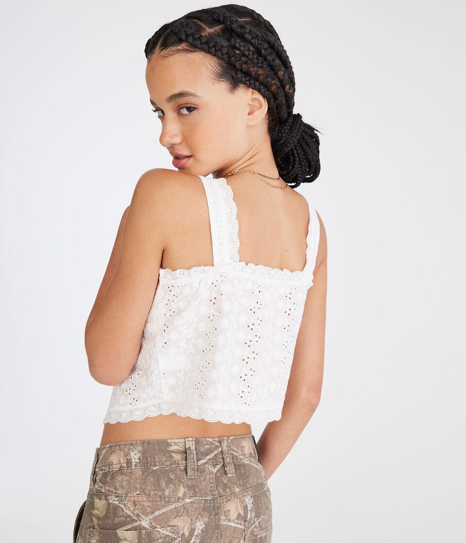 Aéropostale Eyelet Tie-Front Flyaway Tank Cream