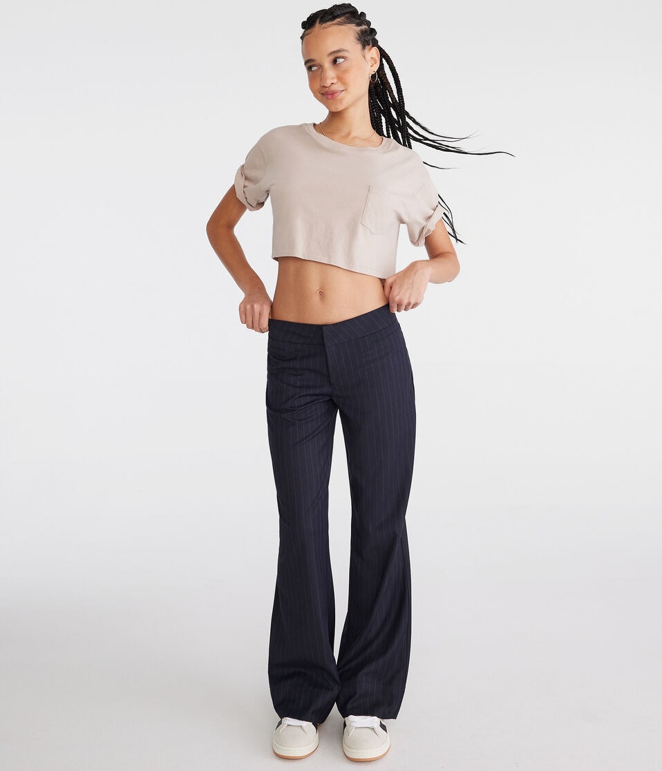 Aéropostale Flare Low-Rise Pinstripe Trousers Grey