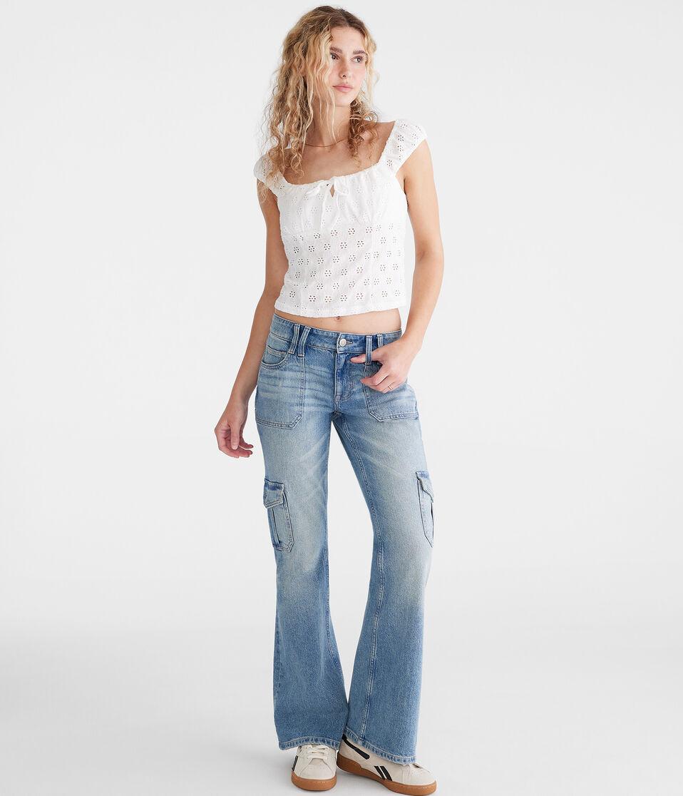Aéropostale Flare Mid-Rise Cargo Jean Medium Wash