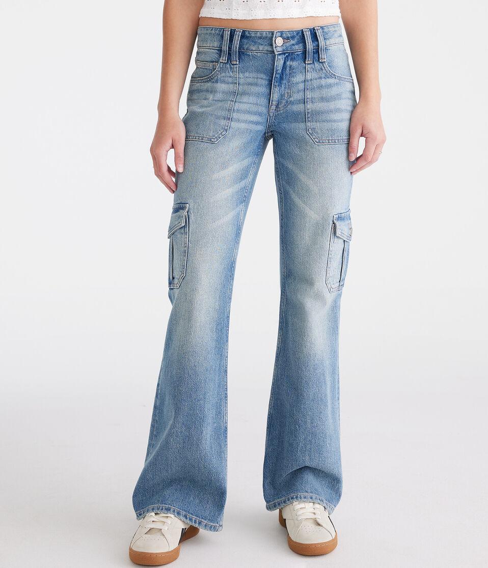 aéropostale Flare Mid-Rise Cargo Jean medium wash