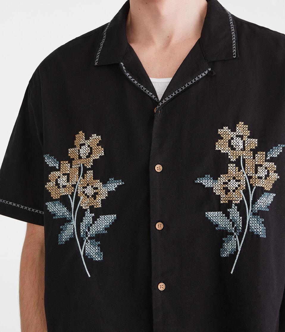 Aéropostale Floral Boxy Linen Camp Shirt Black Fox