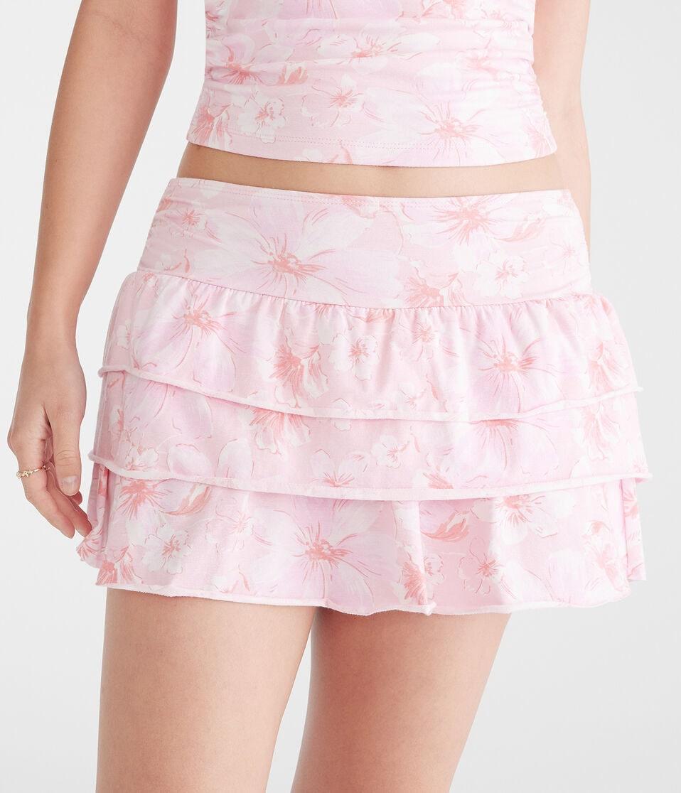 aéropostale Floral Mid-Rise Knit Ruffle Skort pink