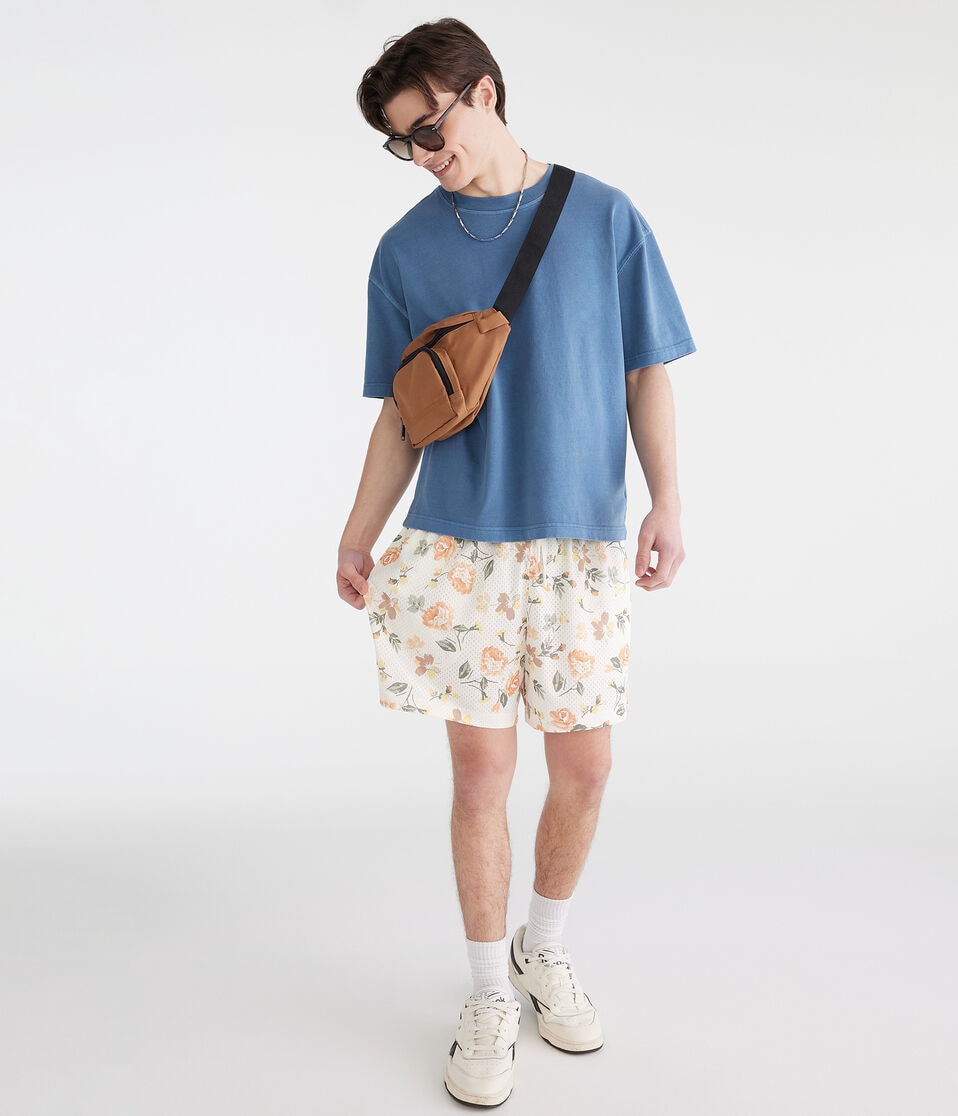 Aéropostale Floral Print Mesh Shorts 6" Cream