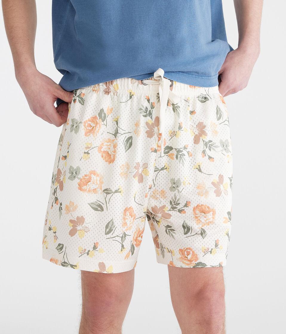 aéropostale Floral Print Mesh Shorts 6" cream