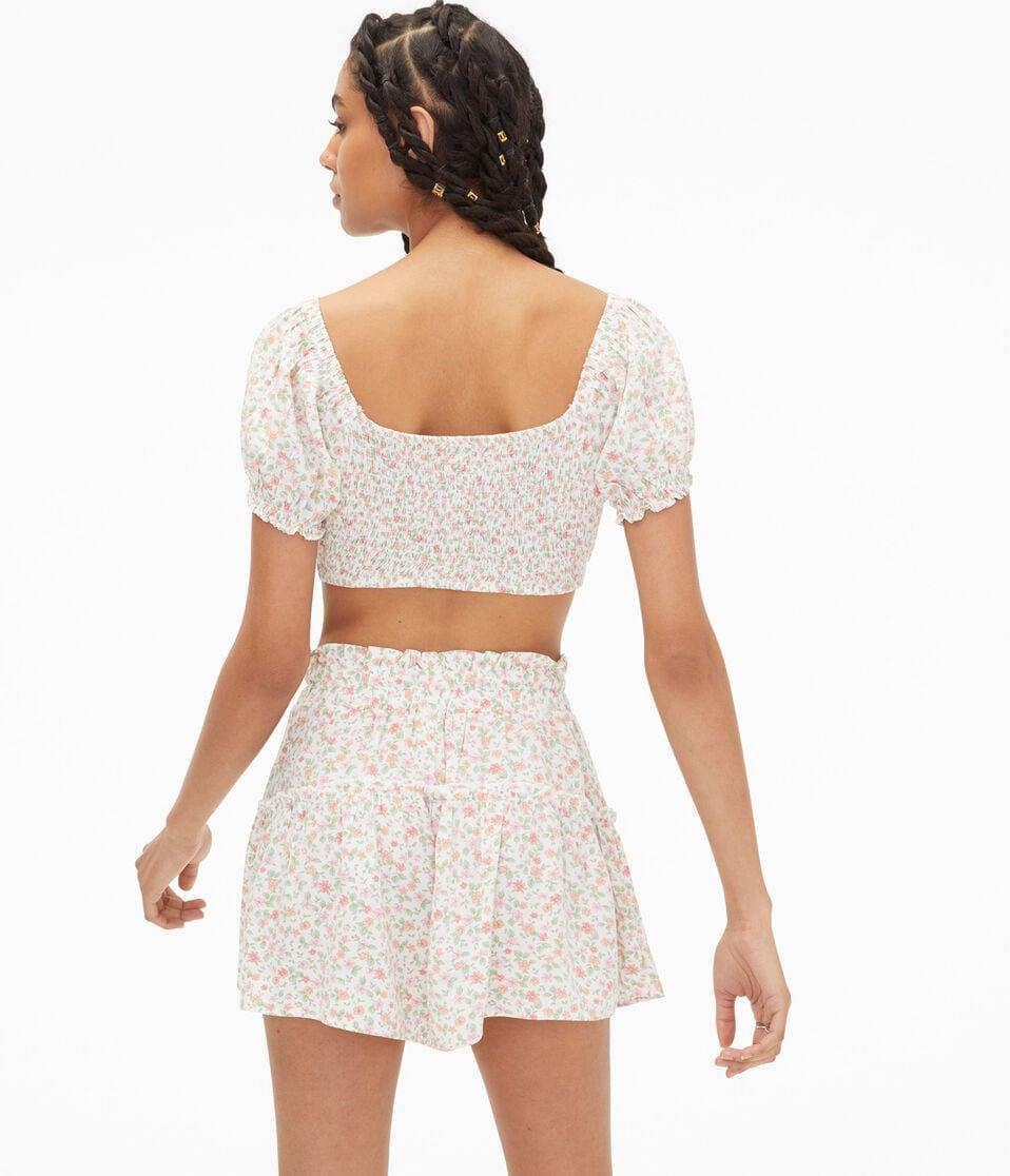 Aéropostale Floral Puff Sleeve Crop Top Cream