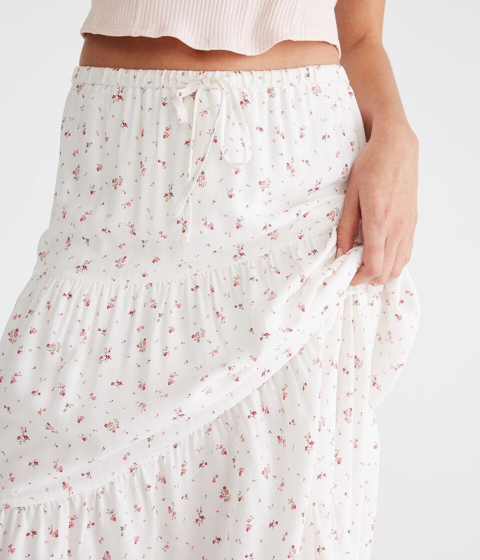 Aéropostale Floral Tiered Maxi Skirt Cream
