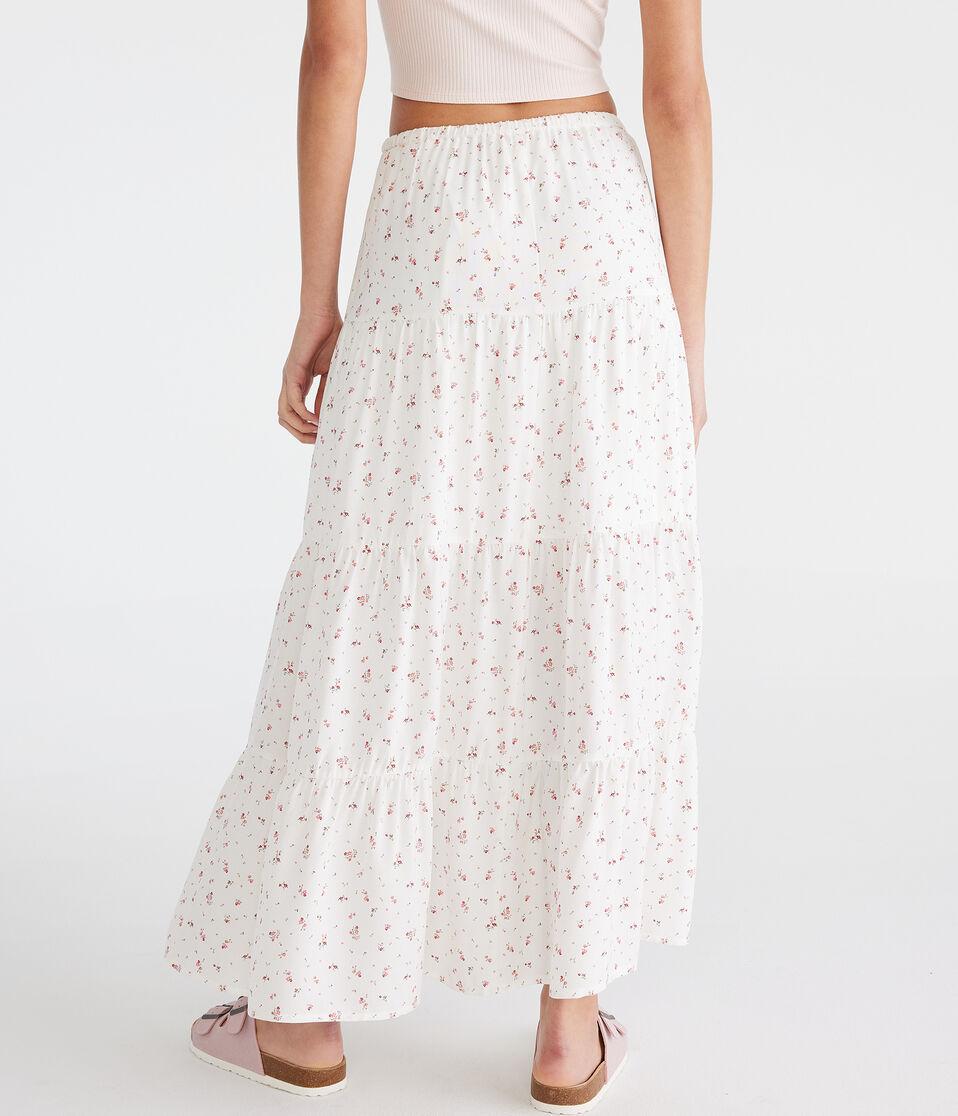 Aéropostale Floral Tiered Maxi Skirt Cream