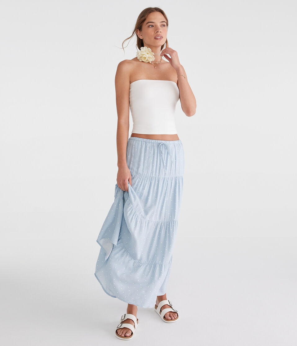 Aéropostale Floral Tiered Maxi Skirt Pearl Blue