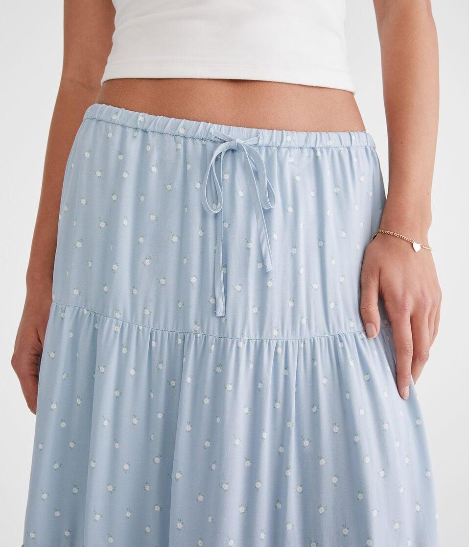Aéropostale Floral Tiered Maxi Skirt Pearl Blue