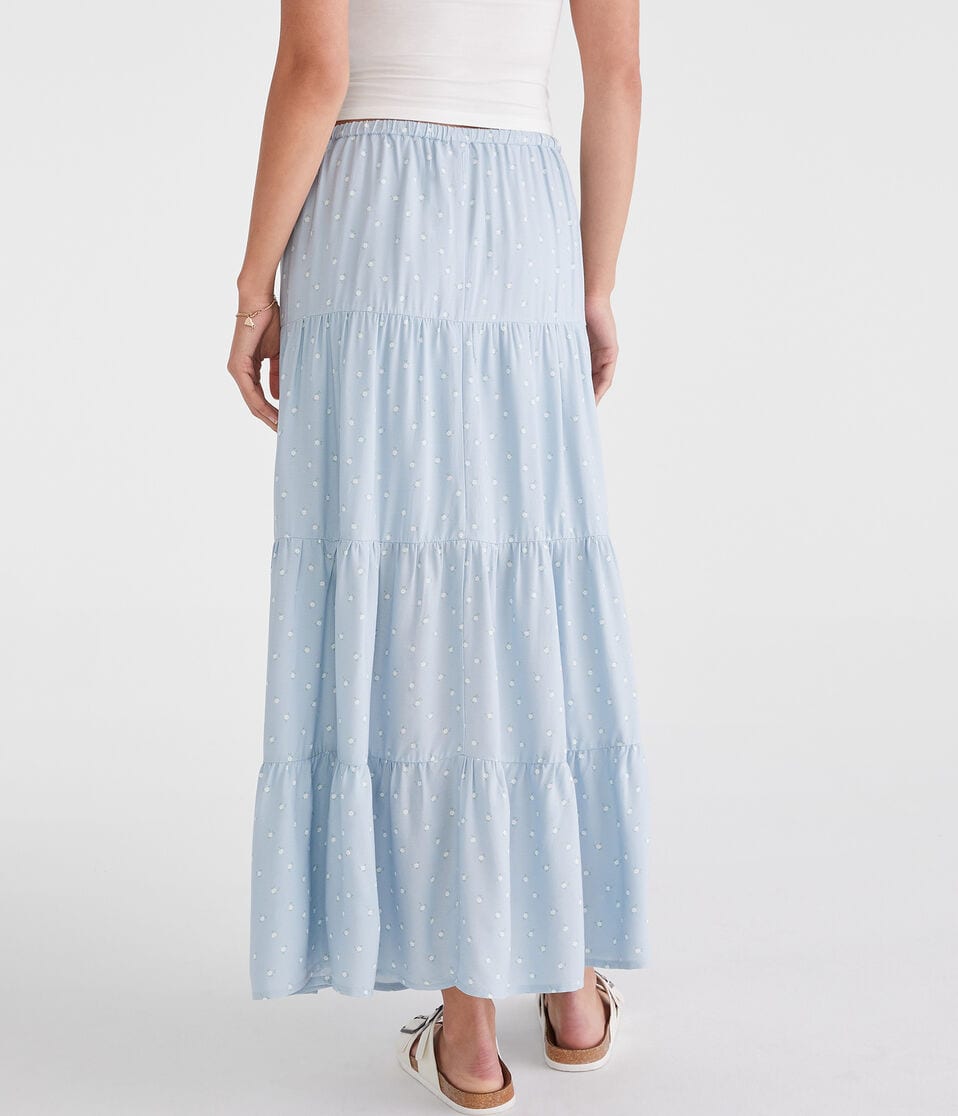 Aéropostale Floral Tiered Maxi Skirt Pearl Blue