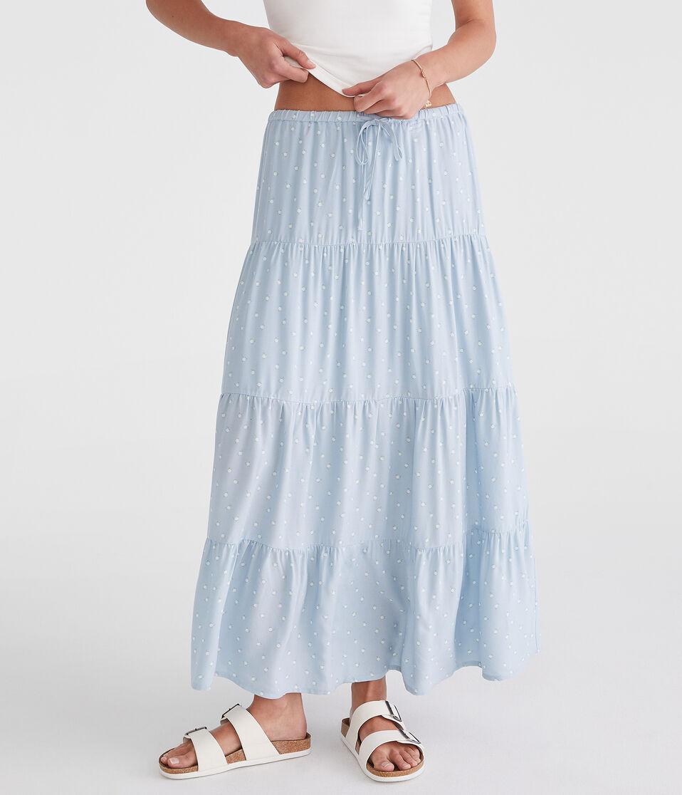 aéropostale Floral Tiered Maxi Skirt pearl blue