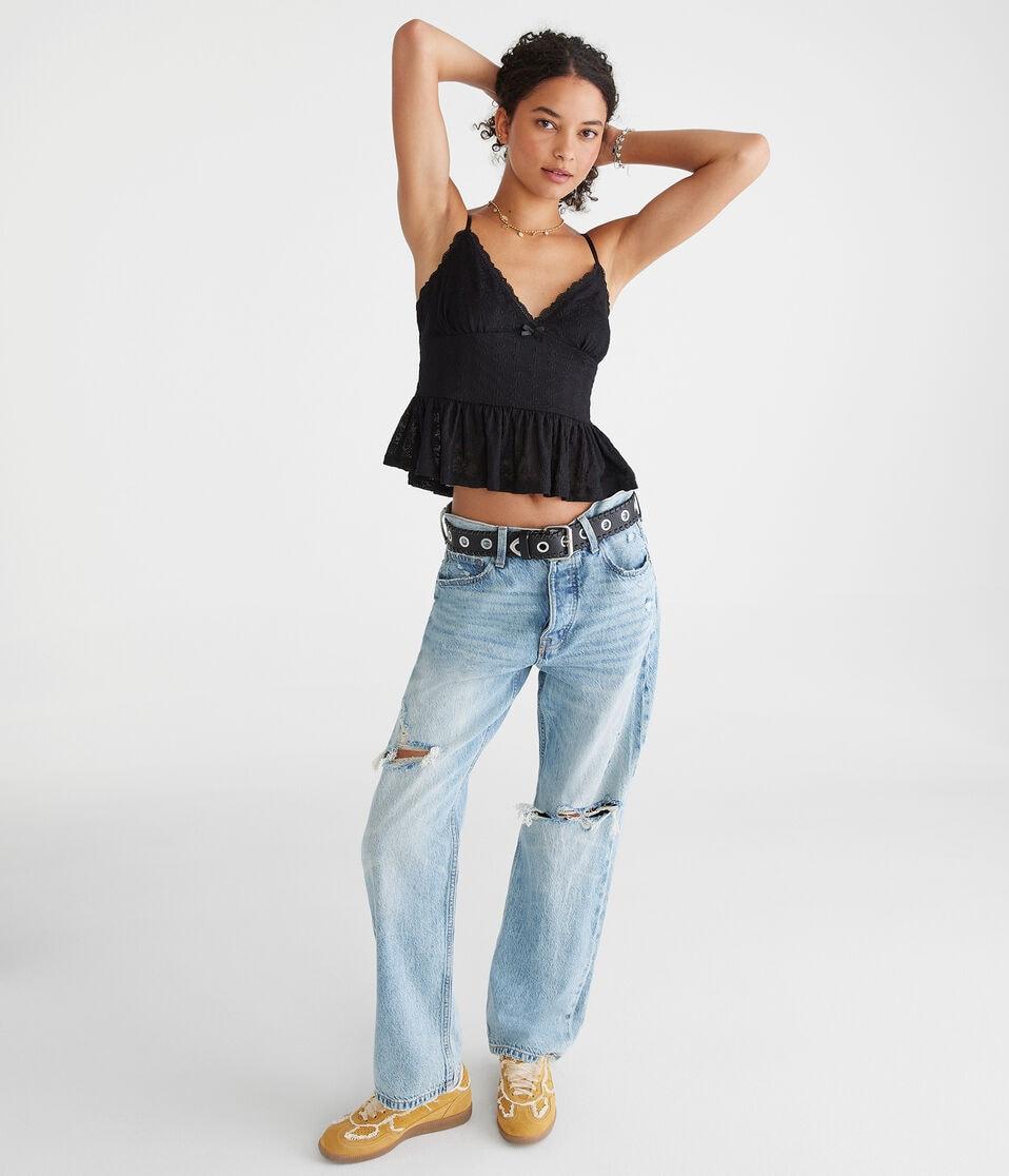 Aéropostale Floral V-Neck Peplum Cami Black Fox