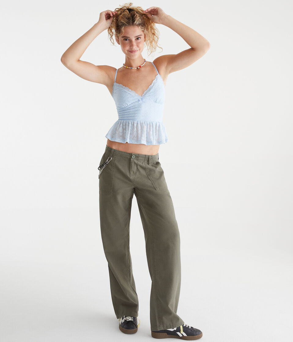 Aéropostale Floral V-Neck Peplum Cami Blue Haze