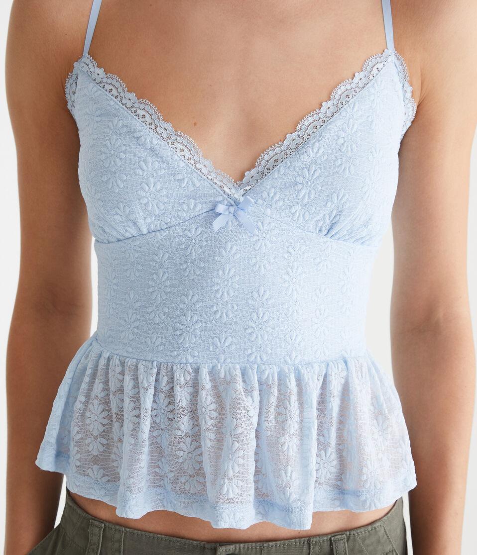Aéropostale Floral V-Neck Peplum Cami Blue Haze