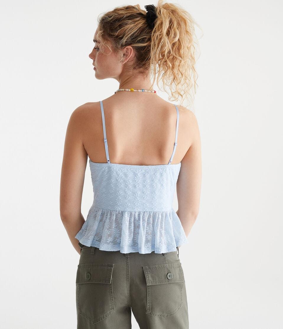 Aéropostale Floral V-Neck Peplum Cami Blue Haze