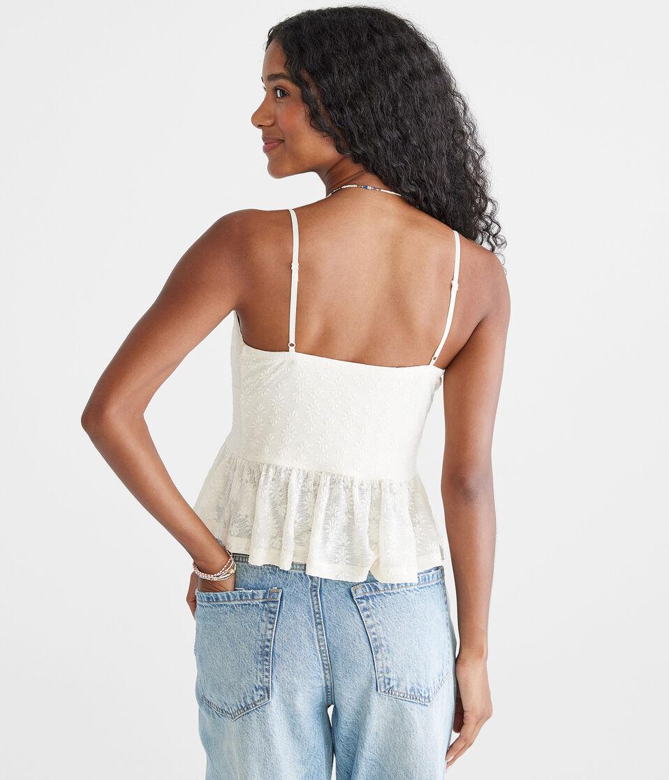 Aéropostale Floral V-Neck Peplum Cami Cream
