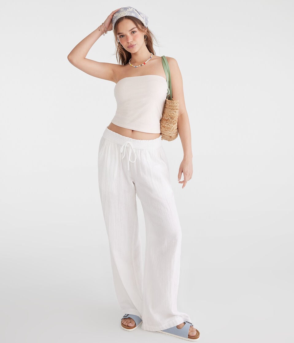 Aéropostale Gauze Wide Leg Drawstring Pants Bleach