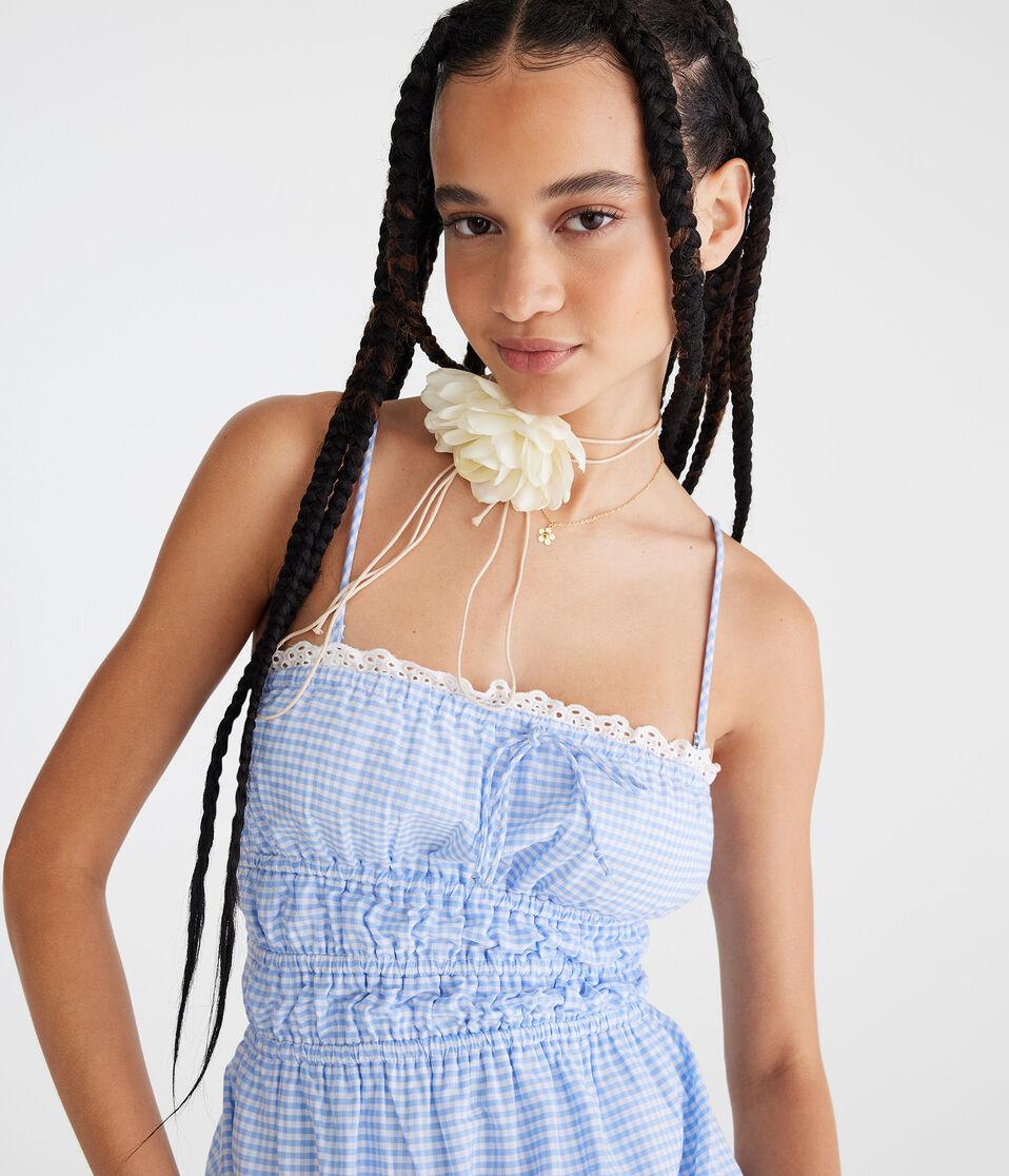 Aéropostale Gingham Strapless Fit & Flare Dress Blue